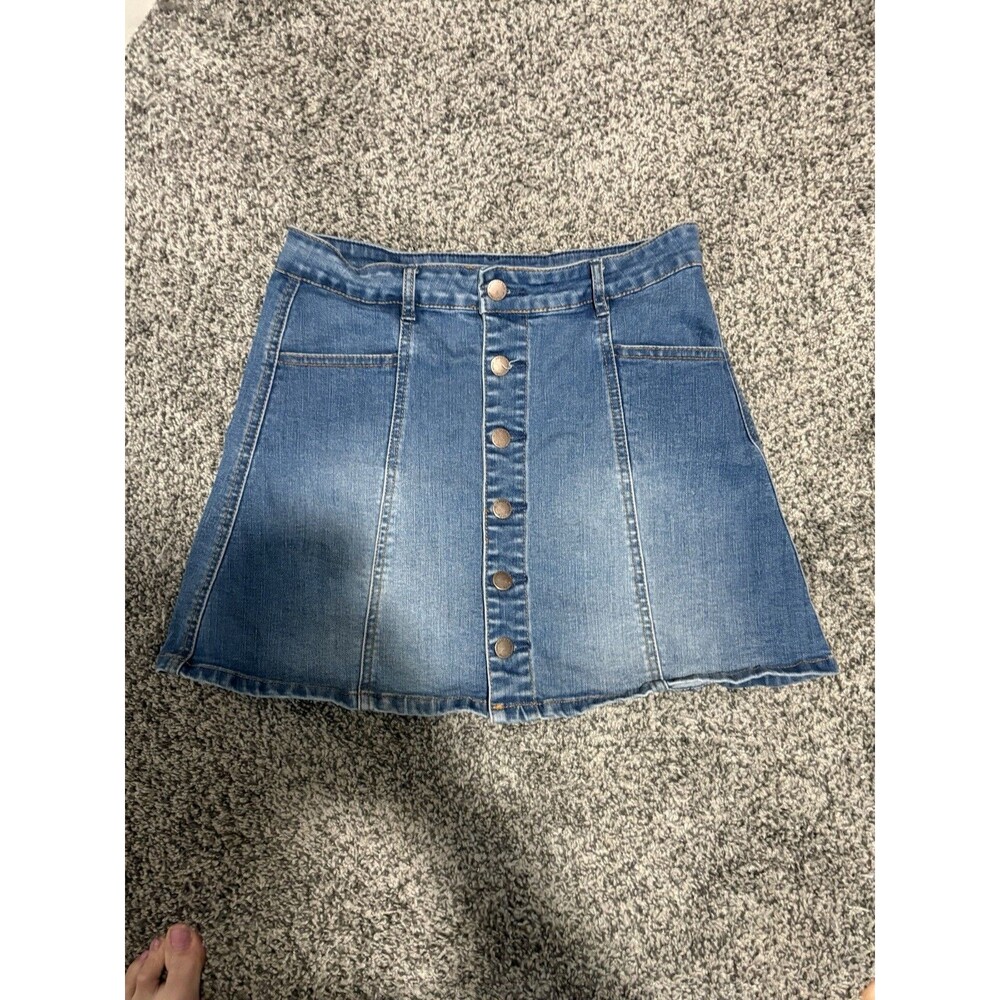 American Rag Cie Blue Denim A-Line Button Front Short Skirt Women's Size 7